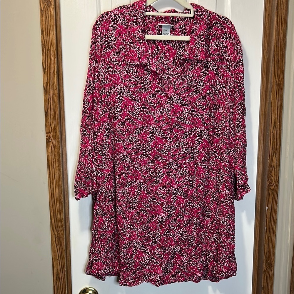 Catherines Vibrant Pink and Black Patterned Top